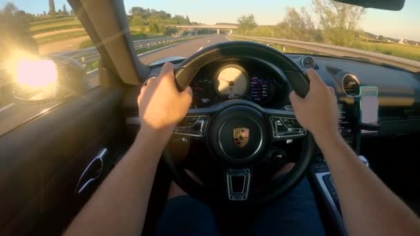 Высокое Словении Август 2020 Пов Рулем Нового Автомобиля Porsche Пустой — стоковое видео