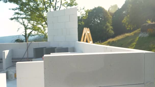 Building Site Construction Garden Terrace Fireplace Sunny Day Structured Walls — Stock videók