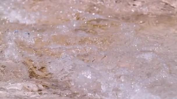Young Barefoot Woman Walking Shallow Mountain River Drops Water Splash — Stock Video