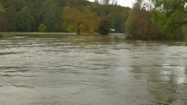 Hausse Niveau Eau Une Rivière Boueuse Écoulement Rapide Après Fortes — Video