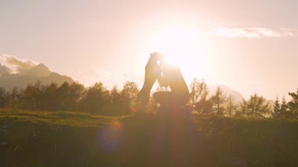 Silhouette Lens Flare Happy Dog Wagging Tail His Owner Golden — Stock Video