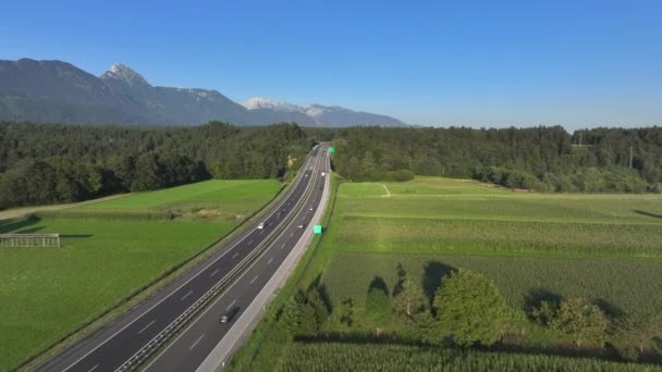 Een Drone Video Van Een Schilderachtig Groen Landschap Velden Een — Stockvideo