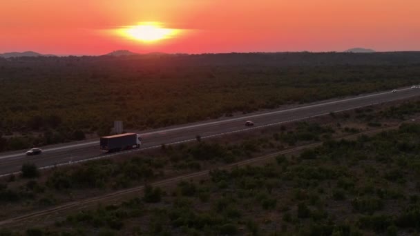 Aereo Vista Panoramica Drone Camion Merci Che Percorre Autostrada Una — Video Stock
