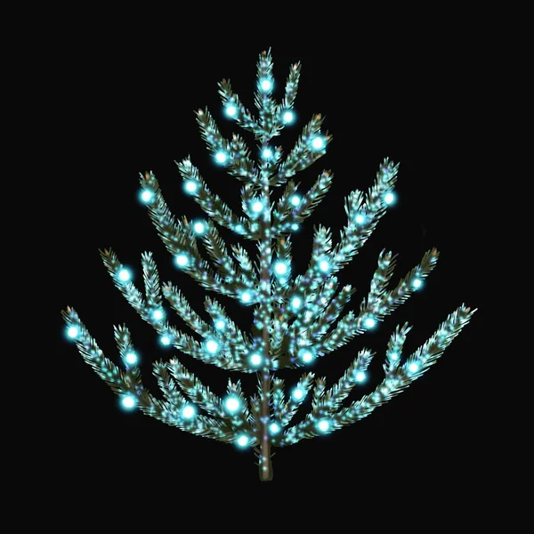 华丽的圣诞树 这棵水彩画的圣诞树发出蓝色的光芒 蓝色的花环高质量的例证 — 图库照片