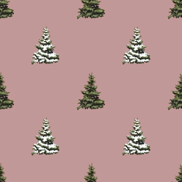 Aquarel Naadloos Patroon Van Kerstbomen Nieuwjaarskrant Hoge Kwaliteit Illustratie — Stockfoto