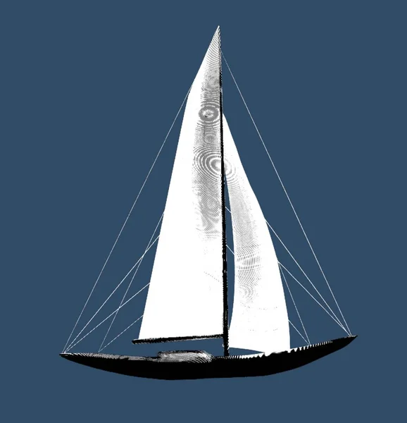雕刻一艘帆船 真实地说明了一艘帆船的情况 黑白画 高质量的例证 — 图库照片