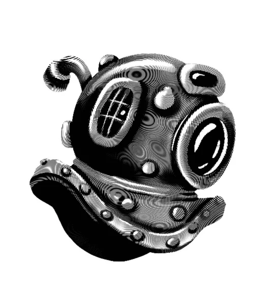 Гравюра Підводного Шолома Реалістична Ілюстрація Морського Шолома Чорно Білий Малюнок — стокове фото
