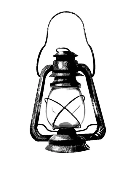 一个气体灯的雕刻 一个煤气灯的真实写照 黑白画 高质量的例证 — 图库照片