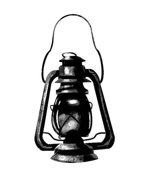Engraving Gas Lamp Realistic Illustration Gas Lamp Black White Drawing — Stock Photo, Image
