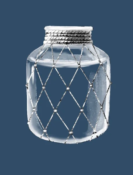 Incisione Bottiglie Illustrazione Realistica Una Bottiglia Trasparente Disegno Bianco Nero — Foto Stock