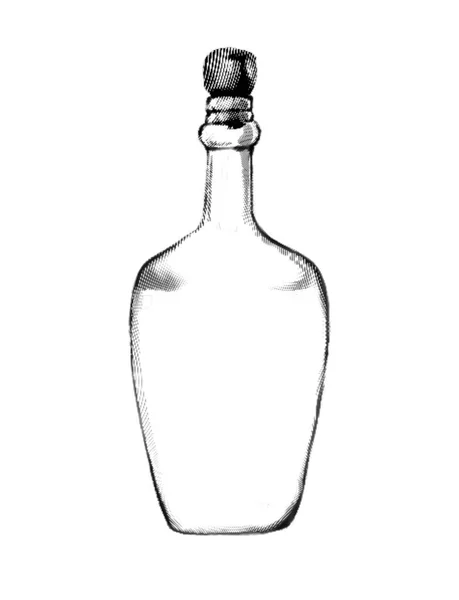 Grabado Botellas Ilustración Realista Una Botella Transparente Dibujo Blanco Negro — Foto de Stock