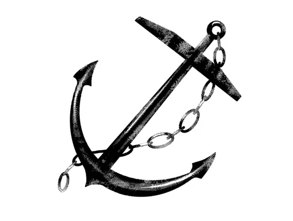 Grawerowanie Kotwicy Realistyczna Ilustracja Kotwicy Morskiej Czarno Biały Rysunek Wysokiej — Zdjęcie stockowe