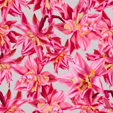 Kusursuz desen Viva Magenta. Kırmızı yabani çiçeklerin suluboya çizimi. Moda rengi 2023. Gerçekçi dijital kağıt. Yüksek kaliteli illüstrasyon