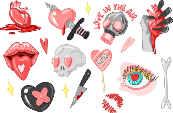 Creepy Valentine Clipart Spooky Valentine Pastel Goth Digital Stickers Alternative — Vetor de Stock