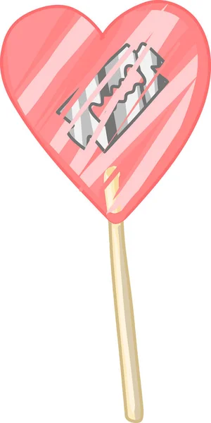 Hartvormige Lolly Lolly Zit Een Mes Griezelige Valentijn Clipart Spookachtige — Stockvector