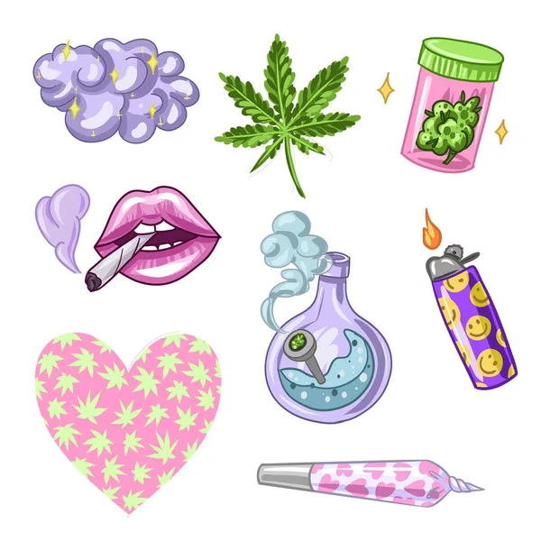 Set Marijuana Legalize Cannabis Smoking Weed Vector Illustration Weed Vector — Vector de stock