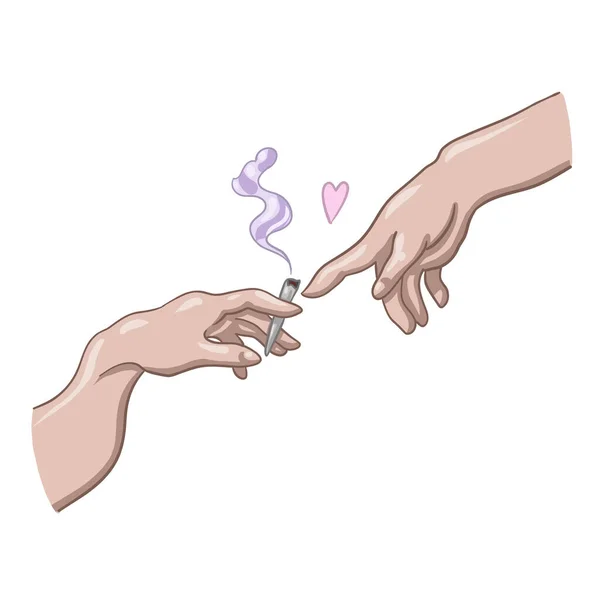 ミケランジェロの大麻の手 マリファナでパイプを吸ってる 大麻のベクトルを合法化する ベクターイラスト — ストックベクタ