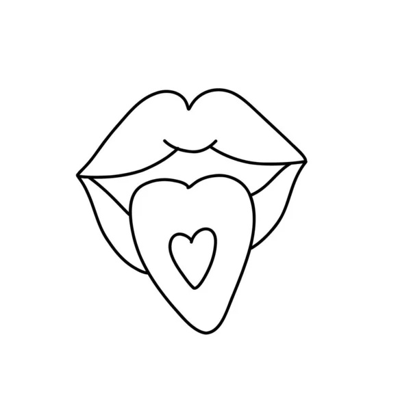 Lips Heart Shaped Tablet Tongue Creepy Valentine Clipart Spooky Valentine — Stok Vektör