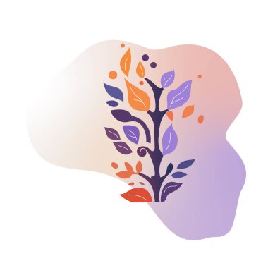 Soyut bir çalılığın vektör çizimi. Yaprakları olan soyut bir ağaç. Renkli bir geçmiş. Vektör illüstrasyonu