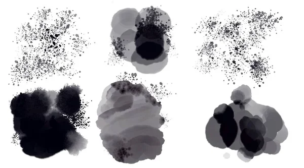 水彩色のスポットのセット 白い背景に黒い水のスポット 高品質のイラスト — ストック写真