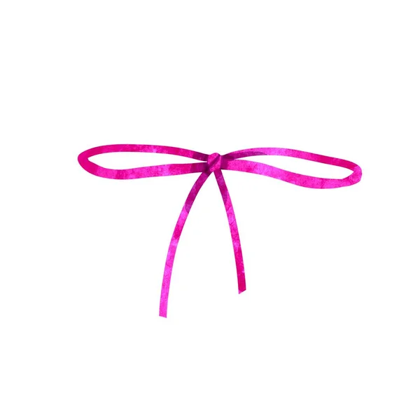 Watercolor Pink Ribbon Bow Festive Pink Bow High Quality Illustration — Stock Photo, Image