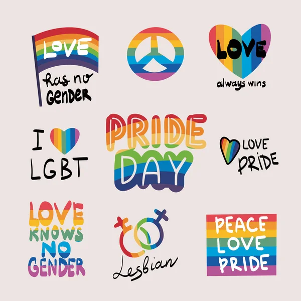 LGBTQ Onur Yürüyüşü Seti. Eşcinsel gururu geçit töreninin temsilcisi. Onur Yürüyüşü 'ne katılan bir grup insan. LGBT topluluğu. Vektör illüstrasyonu
