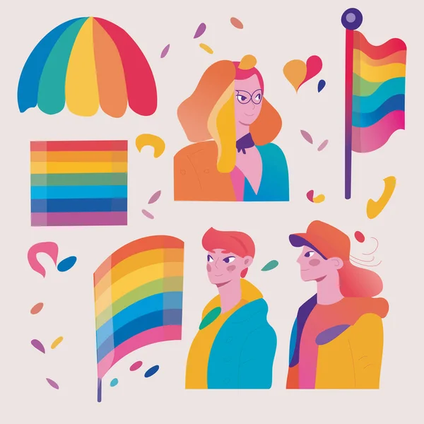Lgbtq Pride Parade Set Illustration Vectorielle Défilé Gay Pride Groupe — Image vectorielle