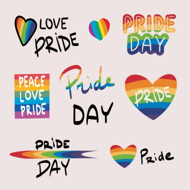 LGBTQ Onur Yürüyüşü Seti. Eşcinsel gururu geçit töreninin temsilcisi. Onur Yürüyüşü 'ne katılan bir grup insan. LGBT topluluğu. Vektör illüstrasyonu