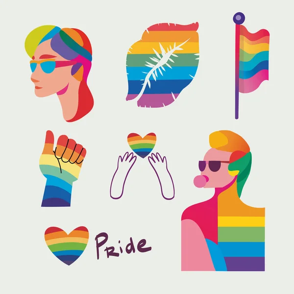 Zestaw Parad Lgbtq Pride Wektorowa Ilustracja Parady Gejów Grupa Ludzi — Wektor stockowy