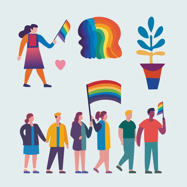 stock vector LGBTQ Pride Parade Set. Vector illustration of a gay pride parade. A group of people participating in the Pride parade. LGBT community. Vector illustration