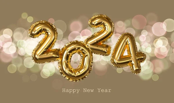 Złoty Sztandar 2024 Ilustracja 2024 Nowy Rok Złote Cyfry Balony — Zdjęcie stockowe