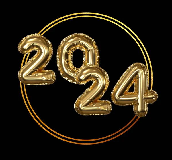 Золотий Банер 2024 Року Ілюстрація 2024 Року Золоті Цифри Повітряні — стокове фото