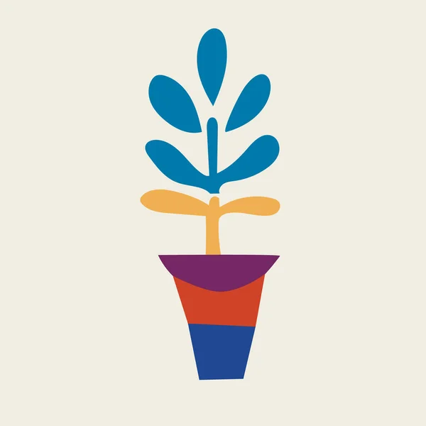 Renkli Saksıda Saksı Bitkisi Yuvarlak Yapraklı Bir Bitkinin Vektör Çizimi — Stok Vektör
