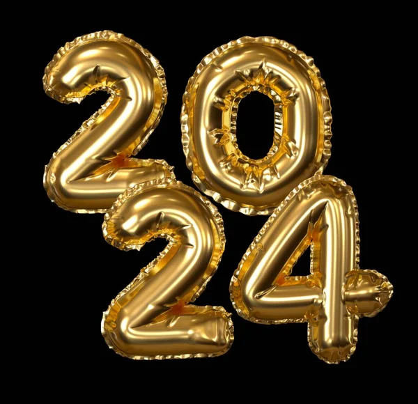 2024 Neujahr Darstellung Der Zahlen 2024 Schwarzer Hintergrund Goldene Ziffern — Stockfoto