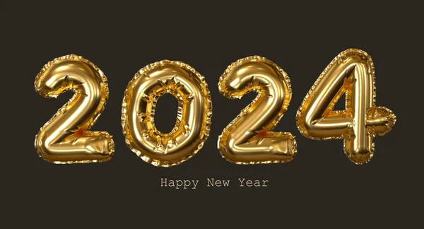 2024 Nieuwjaar Illustratie Van Nummers 2024 Zwarte Achtergrond Gouden Cijfers — Stockfoto