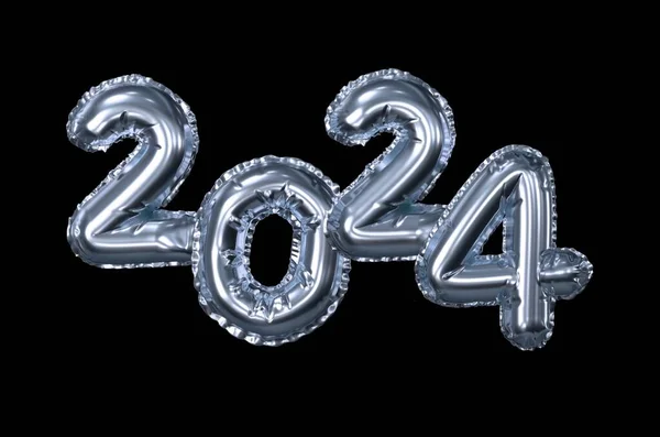 2024 Yeni Yıl Podyumda 2024 Numaranın Boyutlu Çizimi Siyah Arkaplan — Stok fotoğraf