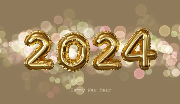2024年新年 数字の3Dイラスト2024ベージュの背景 ゴールド数字 高品質の3Dイラスト — ストック写真