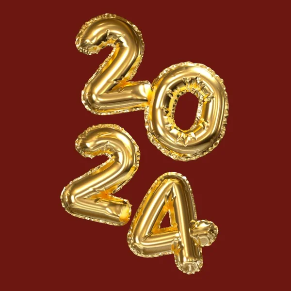 2024新年 数字2024的三维插图 红色背景 金色数字 高质量3D插图 — 图库照片