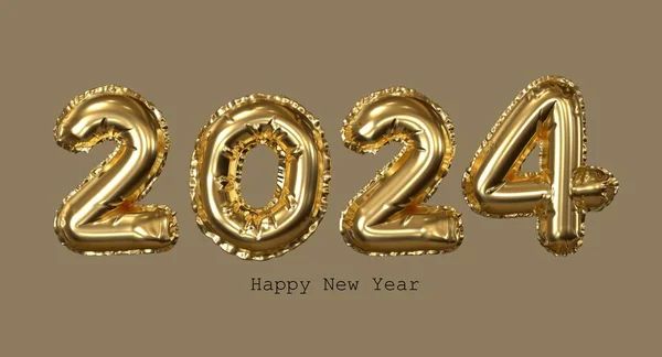 2024年新年 数字の3Dイラスト2024ベージュの背景 ゴールド数字 高品質の3Dイラスト — ストック写真