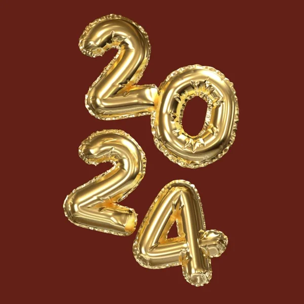 2024 Yeni Yıl Resimleme 2024 Numaralı Kırmızı Zemin Altın Rakamlar — Stok fotoğraf