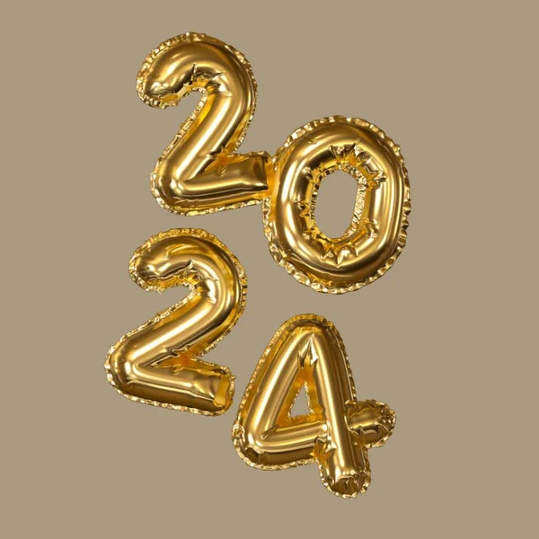 2024新年 数字2024的3D插图 米色背景 金色数字 高质量3D插图 — 图库照片