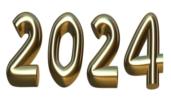 2024 Πρωτοχρονιά Απεικόνιση Των Αριθμών 2024 Λευκό Απομονωμένο Φόντο Χρυσά — Φωτογραφία Αρχείου