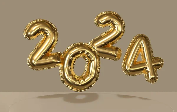 2024 Neujahr Darstellung Der Zahlen 2024 Beiger Hintergrund Goldene Ziffern — Stockfoto