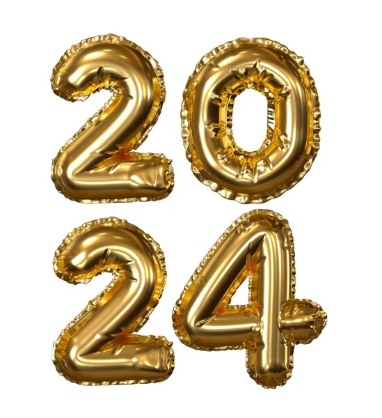 2024 Πρωτοχρονιά Απεικόνιση Των Αριθμών 2024 Λευκό Απομονωμένο Φόντο Χρυσά — Φωτογραφία Αρχείου