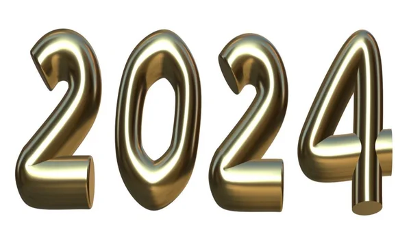 2024 Yeni Yıl 2024 Sayısının Boyutlu Illüstrasyonu Beyaz Izole Arka — Stok fotoğraf