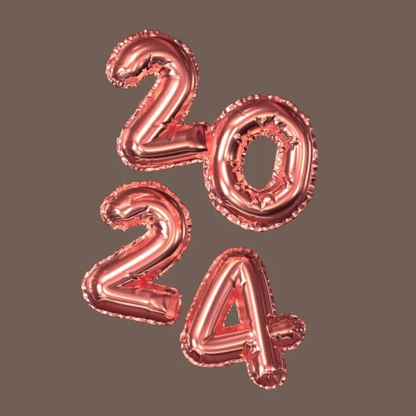 2024新年 数字2024的3D插图 米色背景 粉色黄金数字 高质量3D插图 — 图库照片