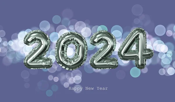 2024 Yeni Yıl Podyumda 2024 Numaranın Boyutlu Çizimi Mavi Arka — Stok fotoğraf