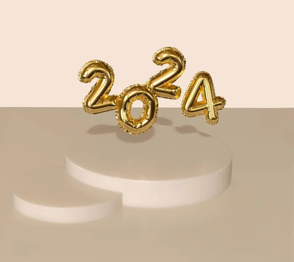 2024 Újév Illusztráció Számok 2024 Kifutón Bézs Háttér Arany Számok — Stock Fotó