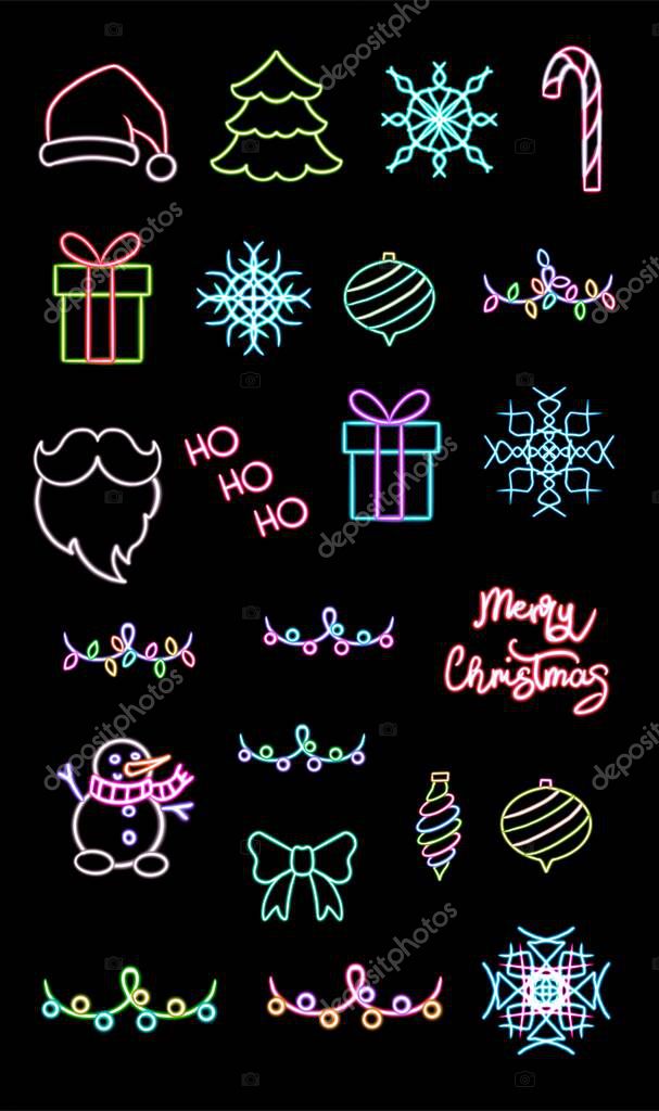 Glowing desktop icon, neon Christmas sticker, neon holiday figure, glowing figure, neon geometrical figures . High quality illustration
