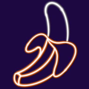 Muz parlayan masaüstü simgesi, muz neon etiketi, neon figür, parıldayan figür, neon geometrik şekiller. Yüksek kaliteli illüstrasyon